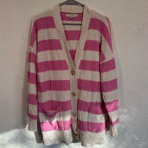 Loft pink and white button down cardigan